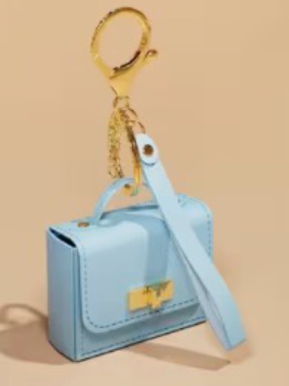 Light Blue Mini Bag Charm Keychain with Wrist Strap